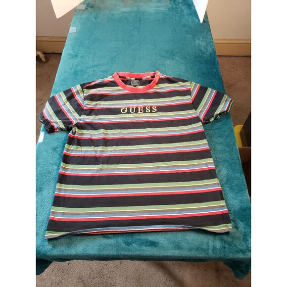 Guess T-Shirt Mens Short Sleeve Striped Sz Medium Asap Rocky Crew Neck Pullover - Picture 1 of 9